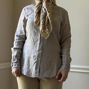 Beige minimalist essential linen blouse button up
